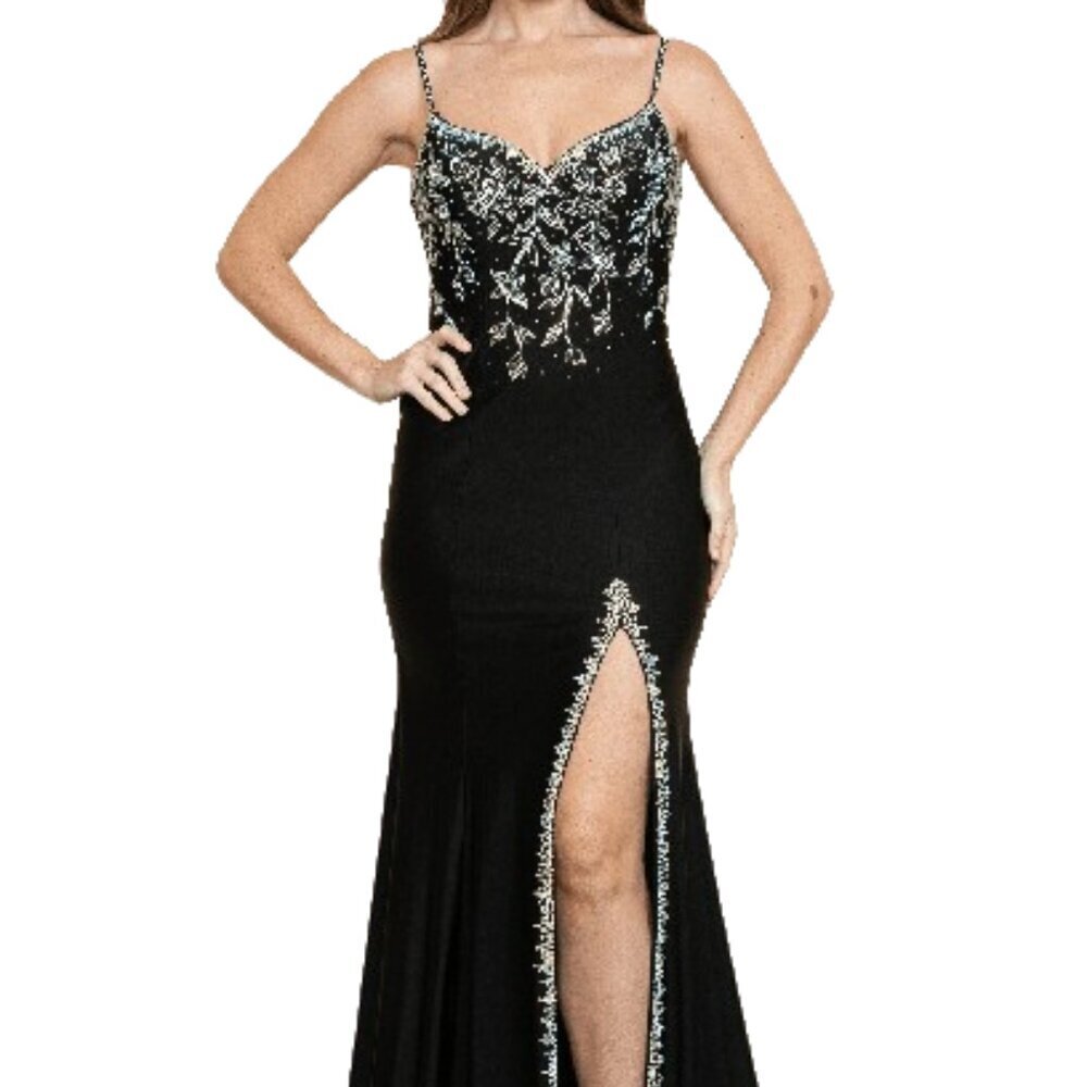 SALE NWT Poly USA 9122 Rhinestone Evening Dress Black size M